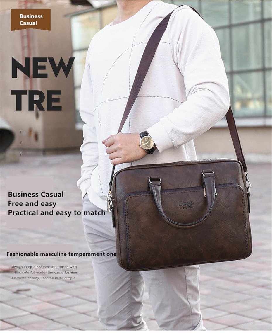 JEEP BULUO Waterproof Retro PU Leather Business Laptop Bag - Image 12