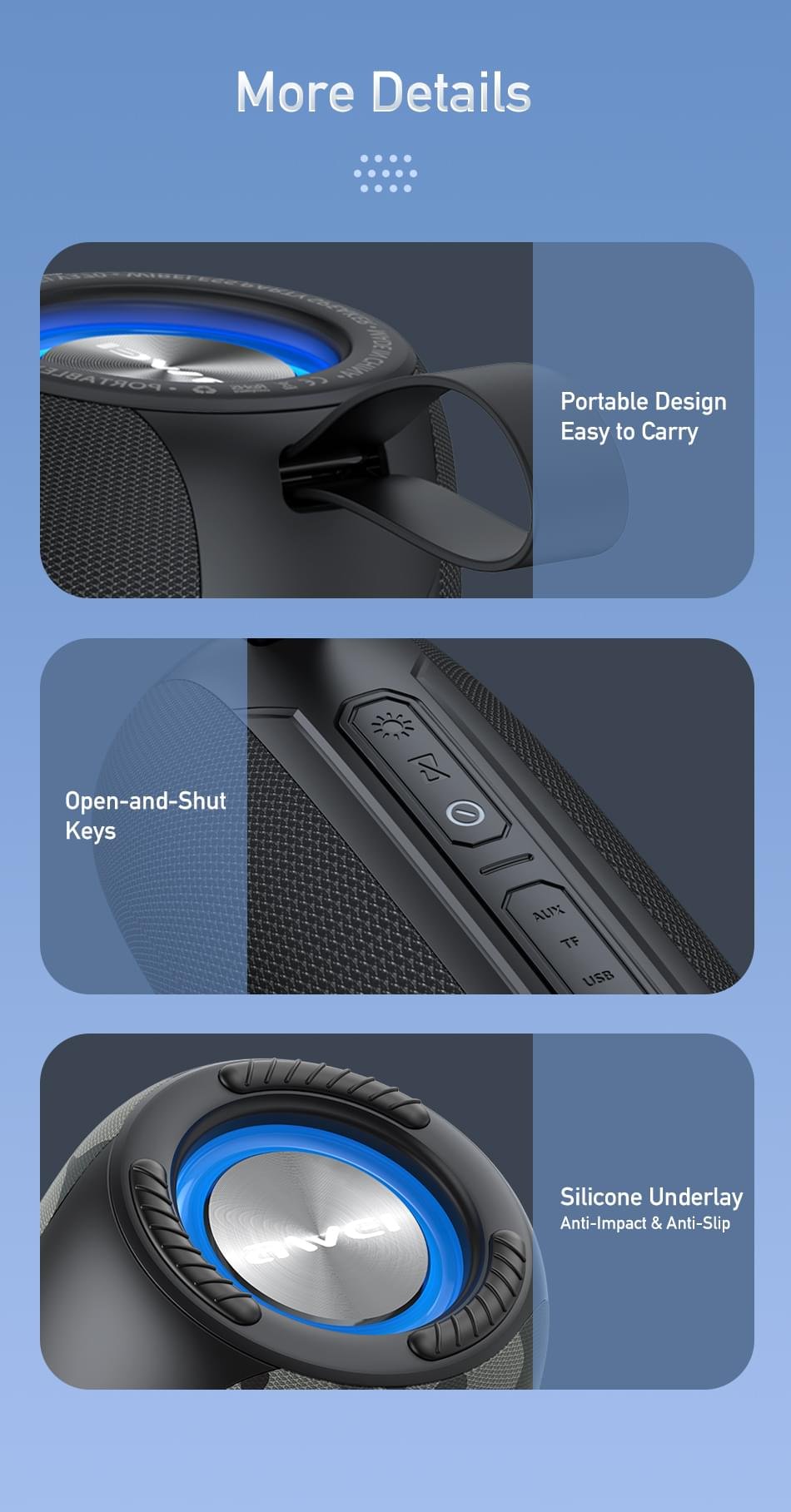 Awei Y885 Portable Outdoor Waterproof TWS Wireless Subwoofer Loudspeaker Bluetooth Speaker - Image 9