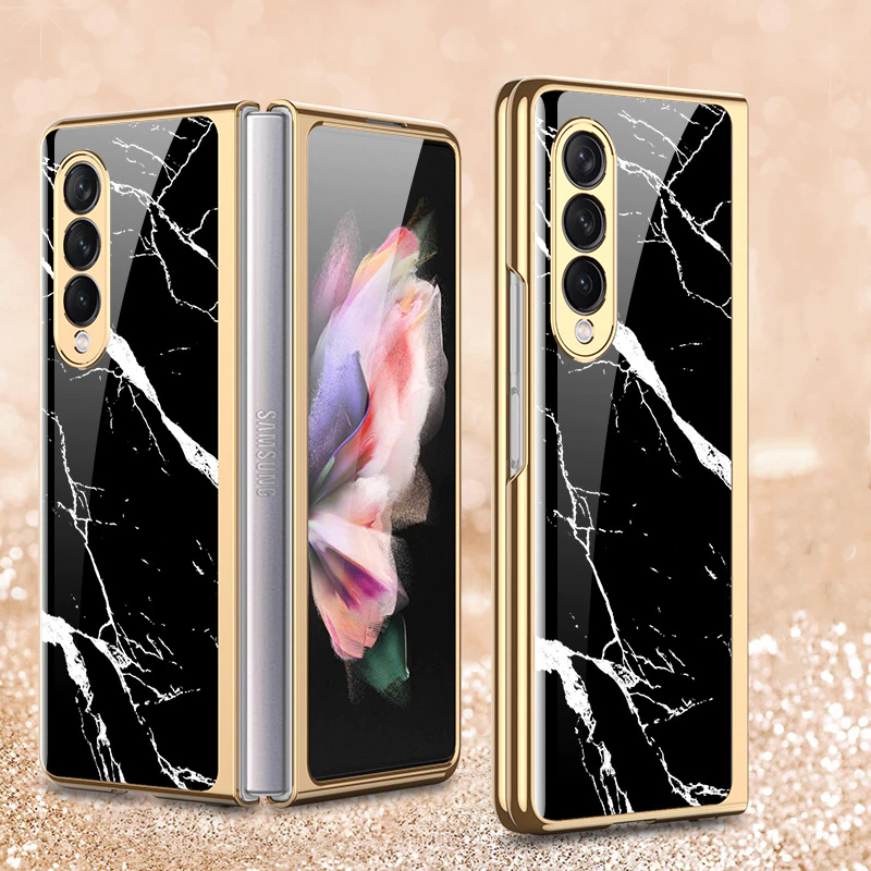 Luxury Premium Electroplated Marble Case Cover For Samsung Galaxy Z Fold 4 - Image 5