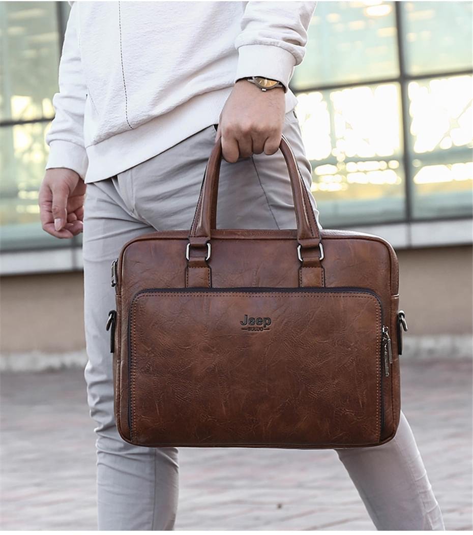 JEEP BULUO Waterproof Retro PU Leather Business Laptop Bag - Image 17