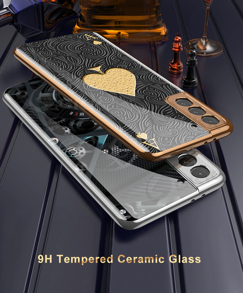Luxury Gold Plated Marble Tempered Glass Case for Samsung Galaxy S21 Plus - Image 4