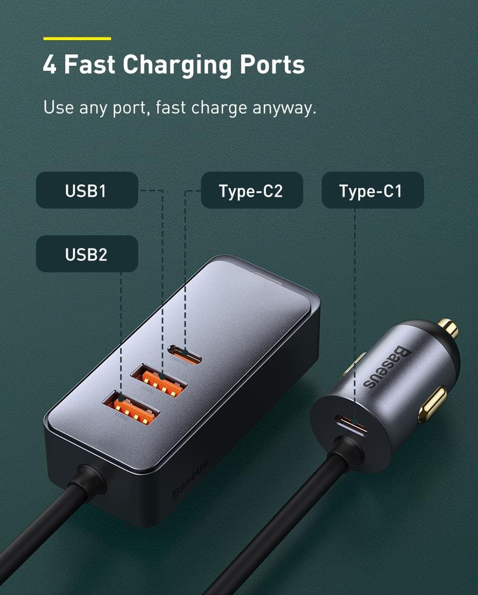 Baseus120W USB Type C 4.0 Fast Charging Four Port Car Charger - Image 17