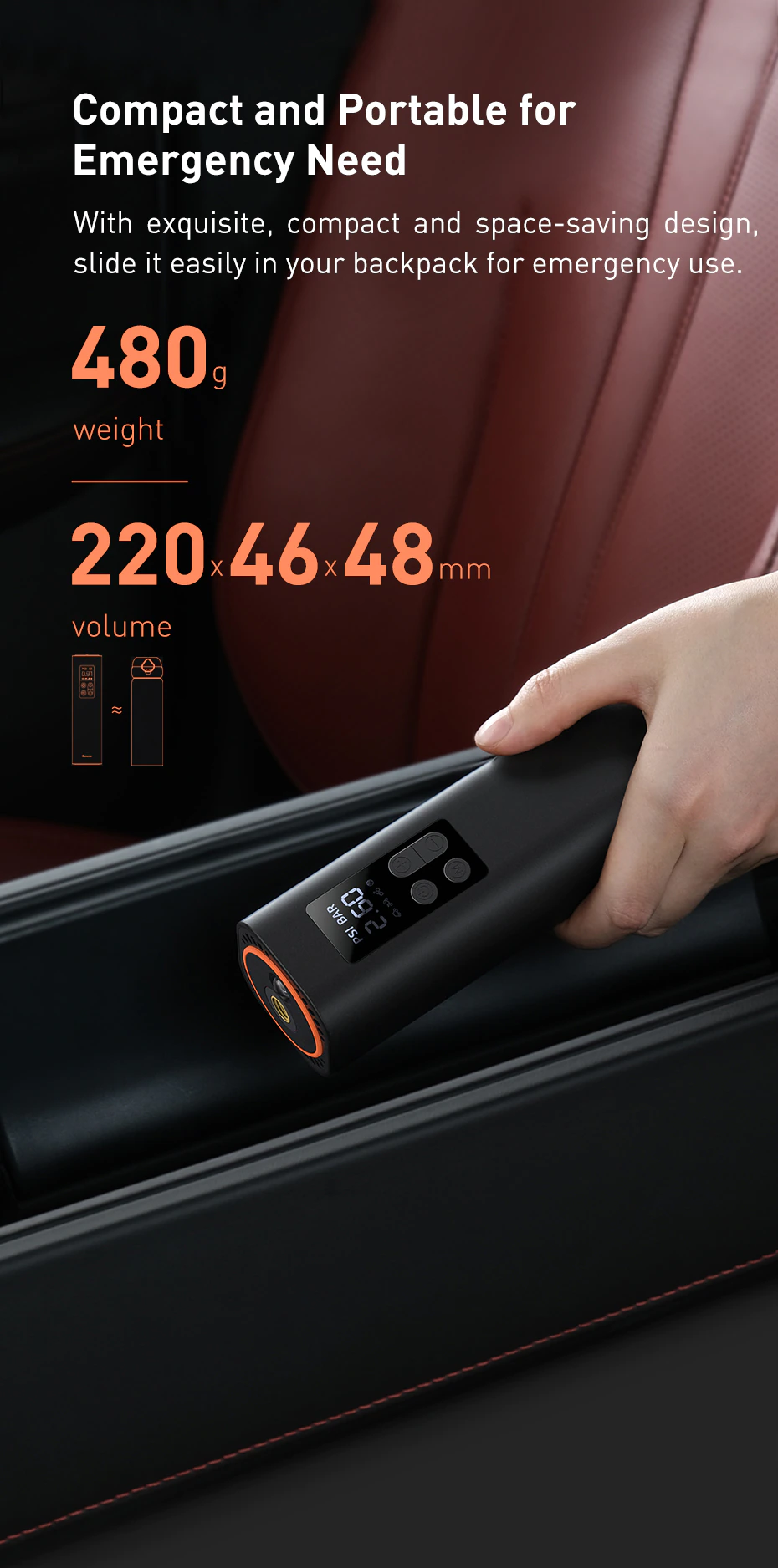 Baseus Mini Car Air Compressor 12V 150PSI Portable Car Tire Inflator Smart Digital Inflatable Pump - Image 6