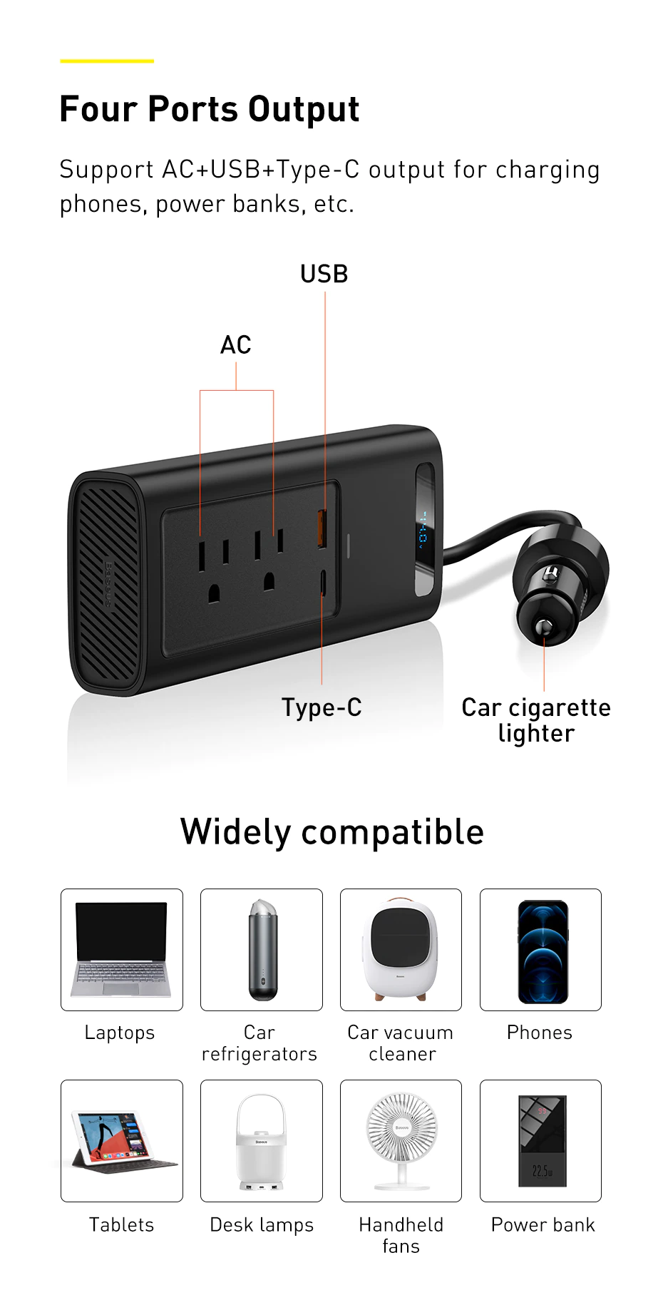 Baseus Power Inverter DC 12V to AC 220V 150W Dual Port Fast Charging Car Power Station - Image 3