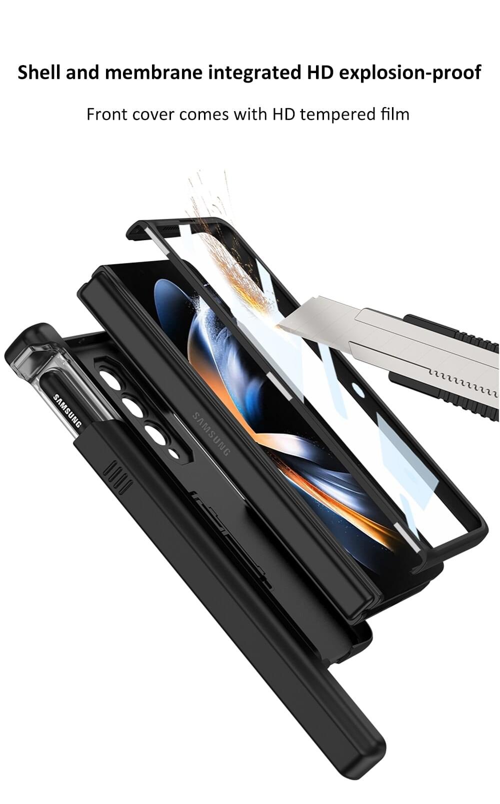 360 Magnetic Hinge Slide Pen Holder Case Cover and Outer Screen Glass For Galaxy Z Fold 4 - Image 12