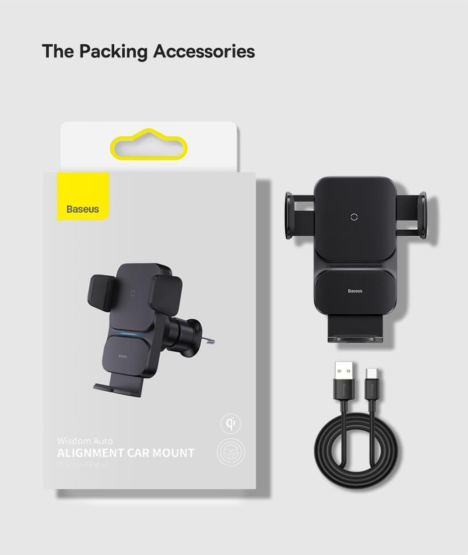 Baseus Car Mount Stand Wireless Charger 15W Car Phone Holder Auto Alignment Navigation Bracket - Image 2