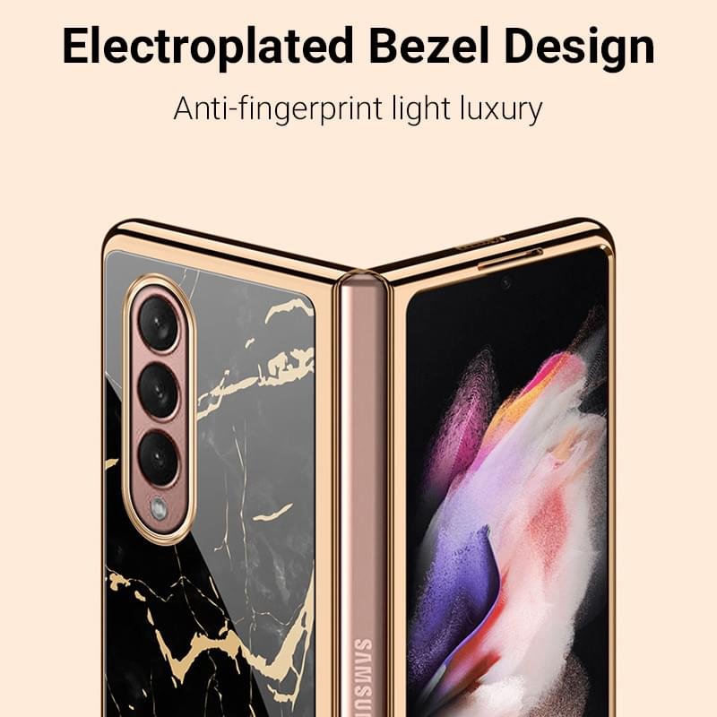 Luxury Premium Electroplated Marble Case Cover For Samsung Galaxy Z Fold 4 - Image 11