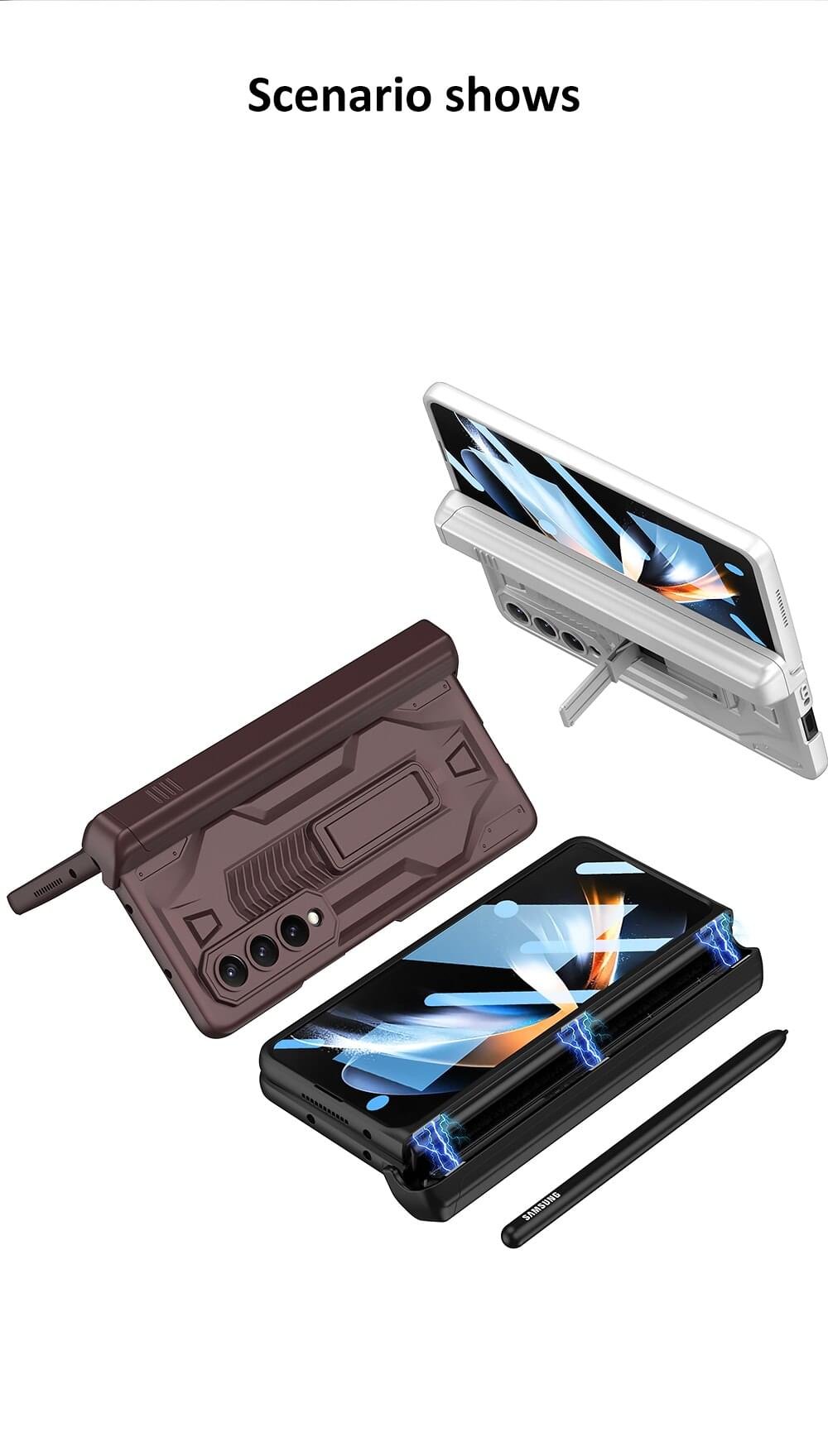 360 Magnetic Hinge Slide Pen Holder Case Cover and Outer Screen Glass For Galaxy Z Fold 4 - Image 11
