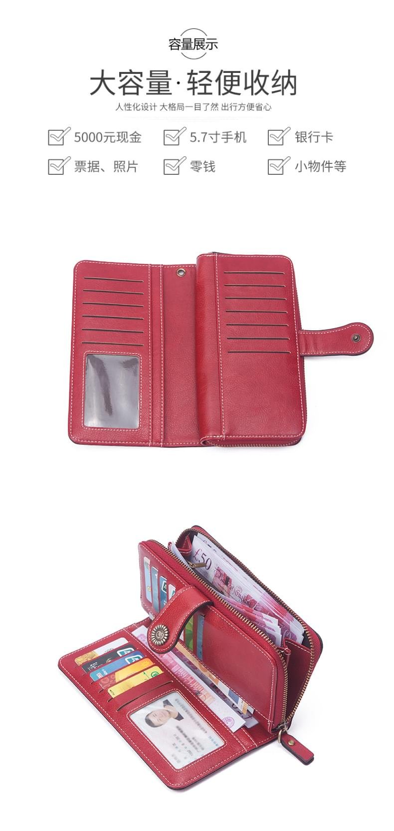 Luxury Premium High Quality RFID Anti-theft Leather Long Zipper Clutch Card Holder Female Purse - Image 6