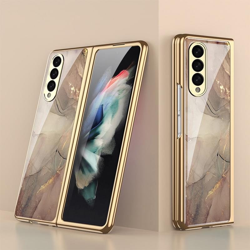 Luxury Premium Electroplated Marble Case Cover For Samsung Galaxy Z Fold 4 - Image 16