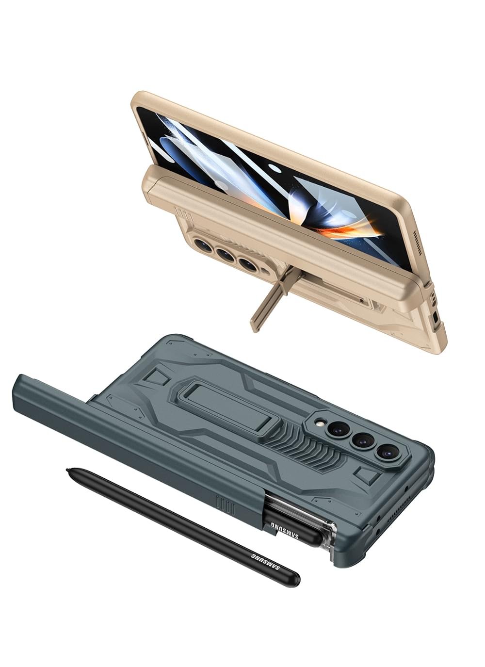 360 Magnetic Hinge Slide Pen Holder Case Cover and Outer Screen Glass For Galaxy Z Fold 4 - Image 6