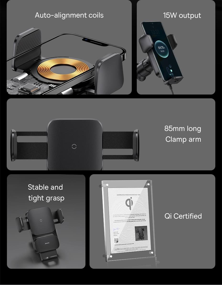 Baseus Car Mount Stand Wireless Charger 15W Car Phone Holder Auto Alignment Navigation Bracket - Image 13