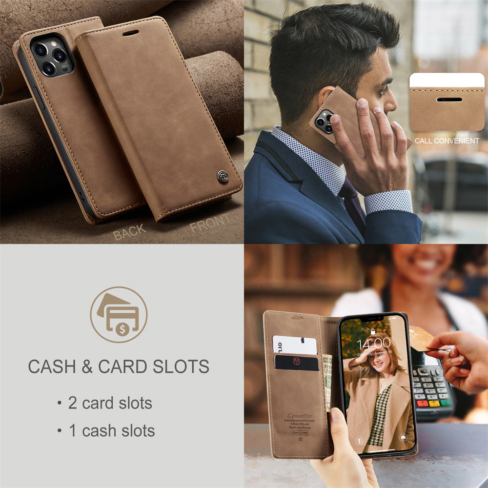 Luxury Premium Magnetic Caseme Retro Flip Wallet Leather Case Cover and 3D Glass Protector For iPhone Series - Image 27