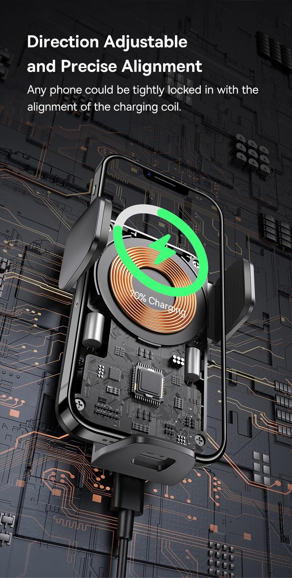 Baseus Car Mount Stand Wireless Charger 15W Car Phone Holder Auto Alignment Navigation Bracket - Image 4