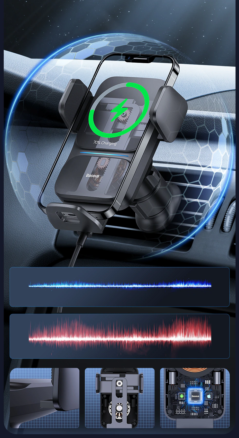 Baseus Car Mount Stand Wireless Charger 15W Car Phone Holder Auto Alignment Navigation Bracket - Image 6