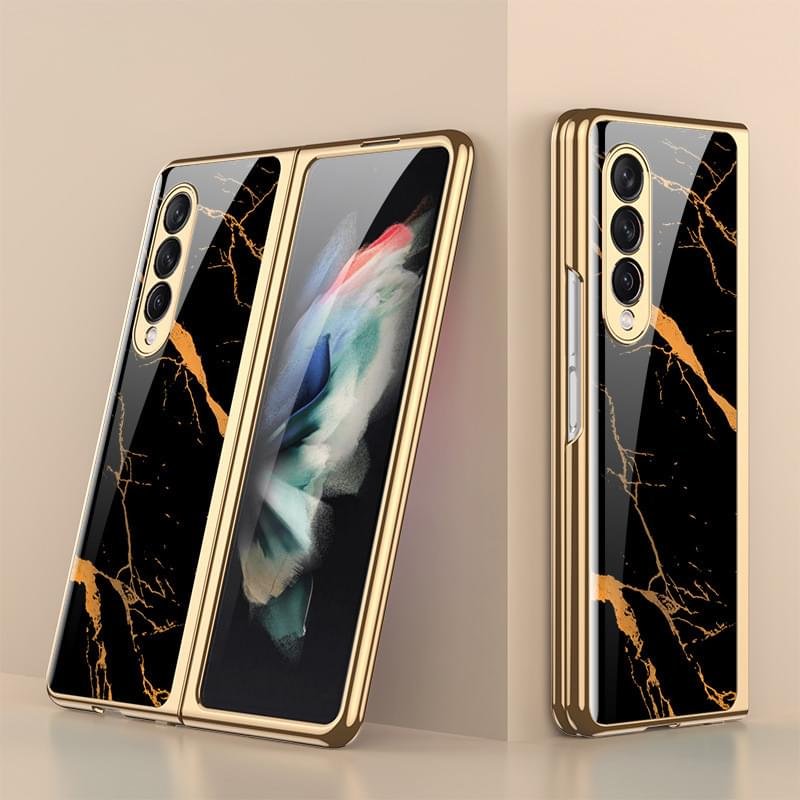 Luxury Premium Electroplated Marble Case Cover For Samsung Galaxy Z Fold 4 - Image 13
