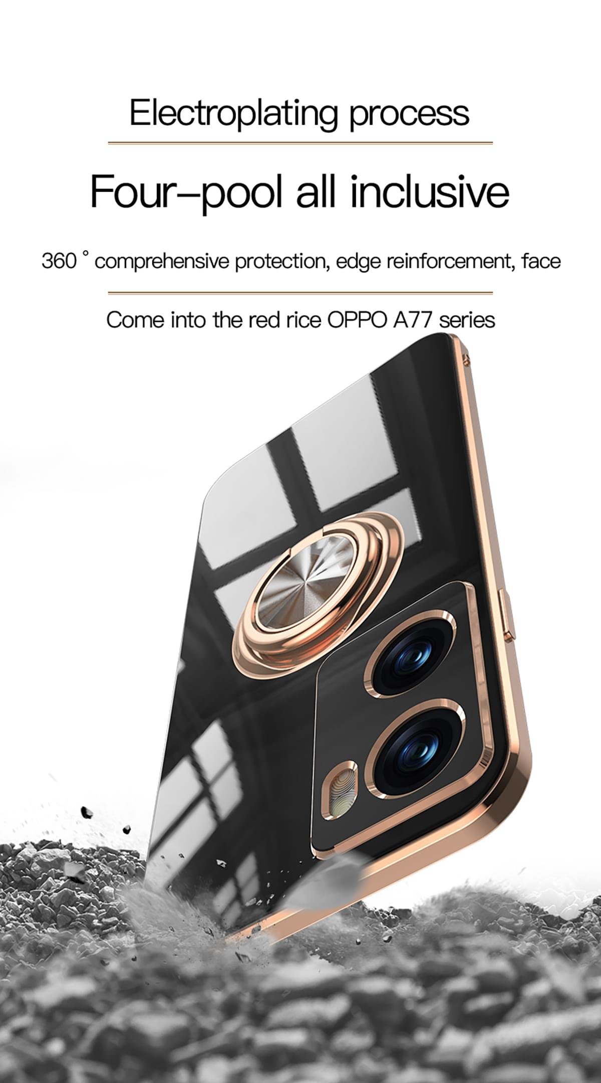 Luxury Premium Electroplated Gold Plated Case Cover and 3D Glass Protector For Oppo A77 - Image 6