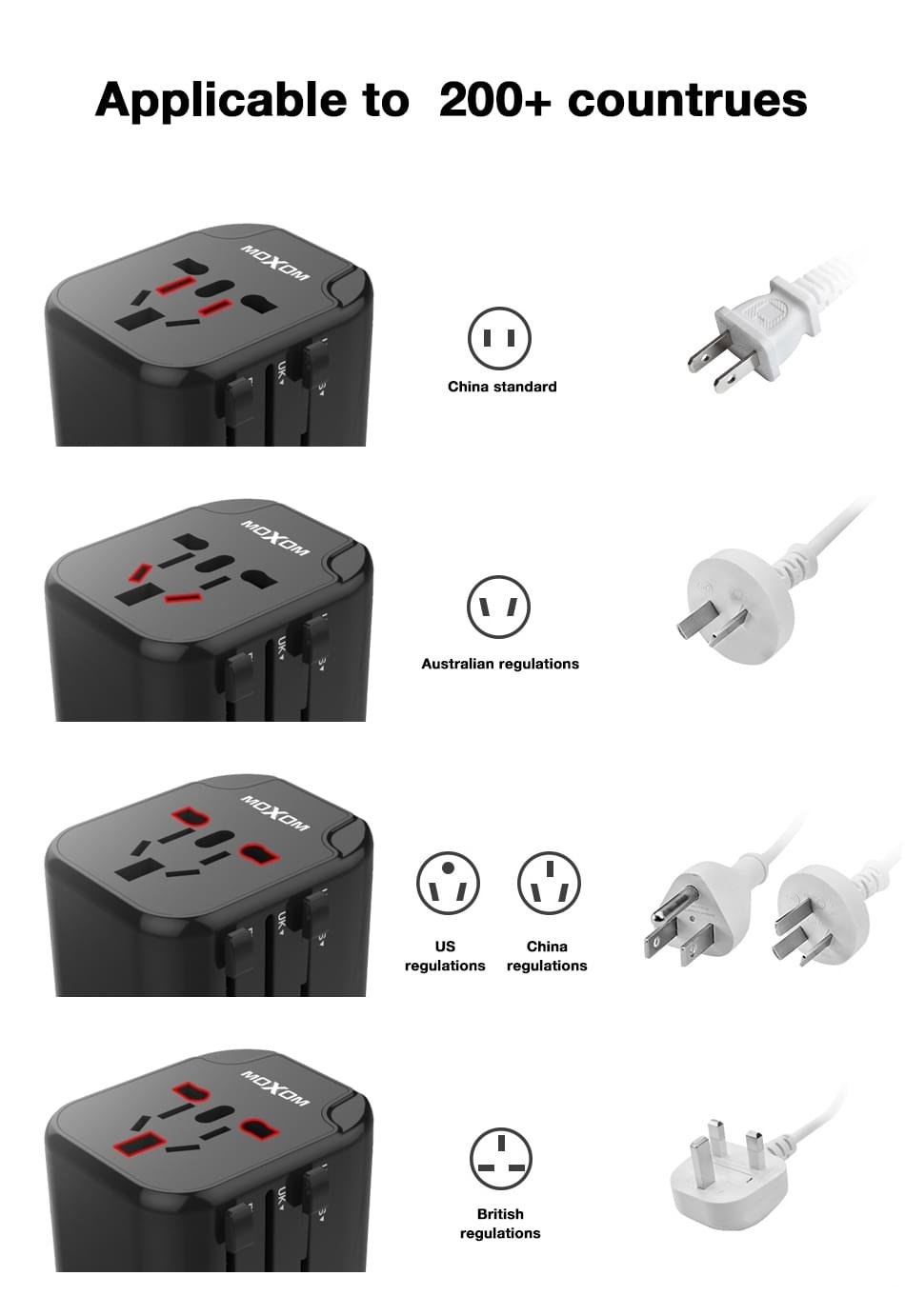 MOXOM 4 in1 with USB Charger Universal Adaptor Multi-Nation Travel Adapter - Image 20