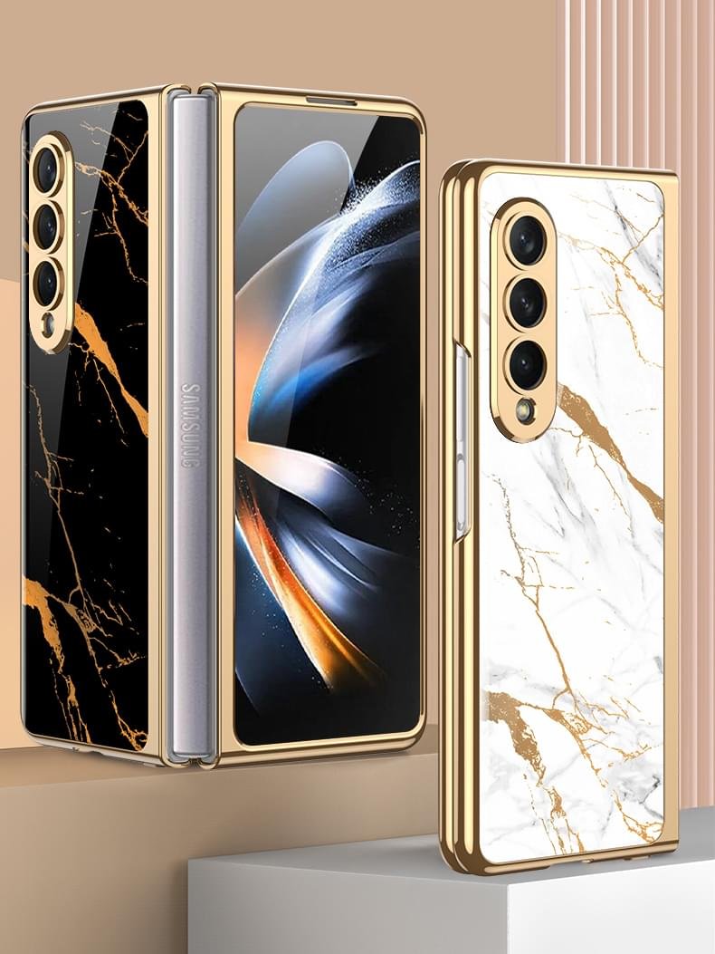 Luxury Premium Electroplated Marble Case Cover For Samsung Galaxy Z Fold 4 - Image 24
