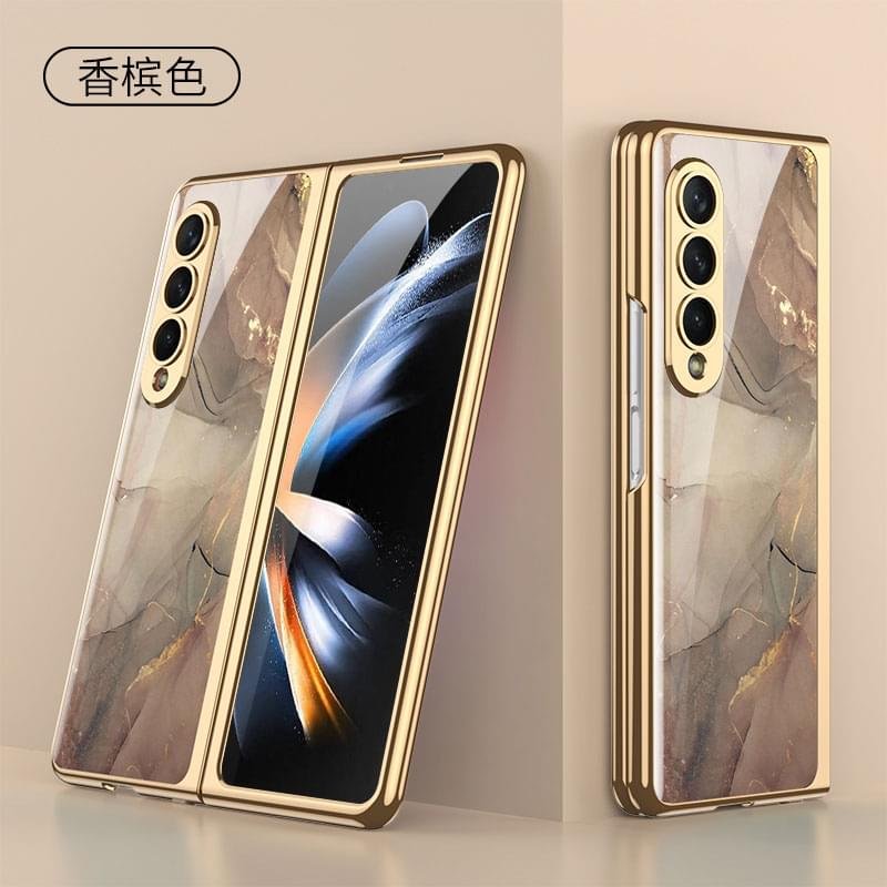 Luxury Premium Electroplated Marble Case Cover For Samsung Galaxy Z Fold 4 - Image 23