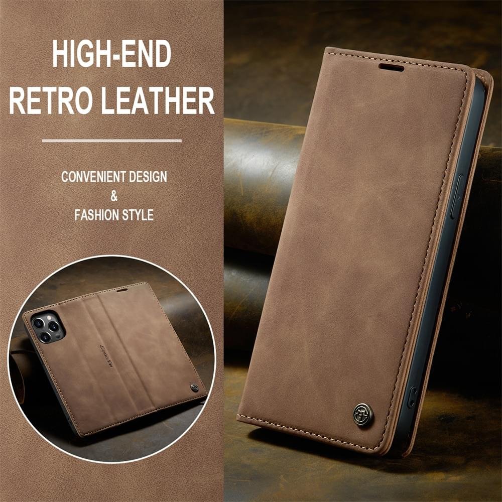 Luxury Premium Magnetic Caseme Retro Flip Wallet Leather Case Cover and 3D Glass Protector For iPhone Series - Image 29