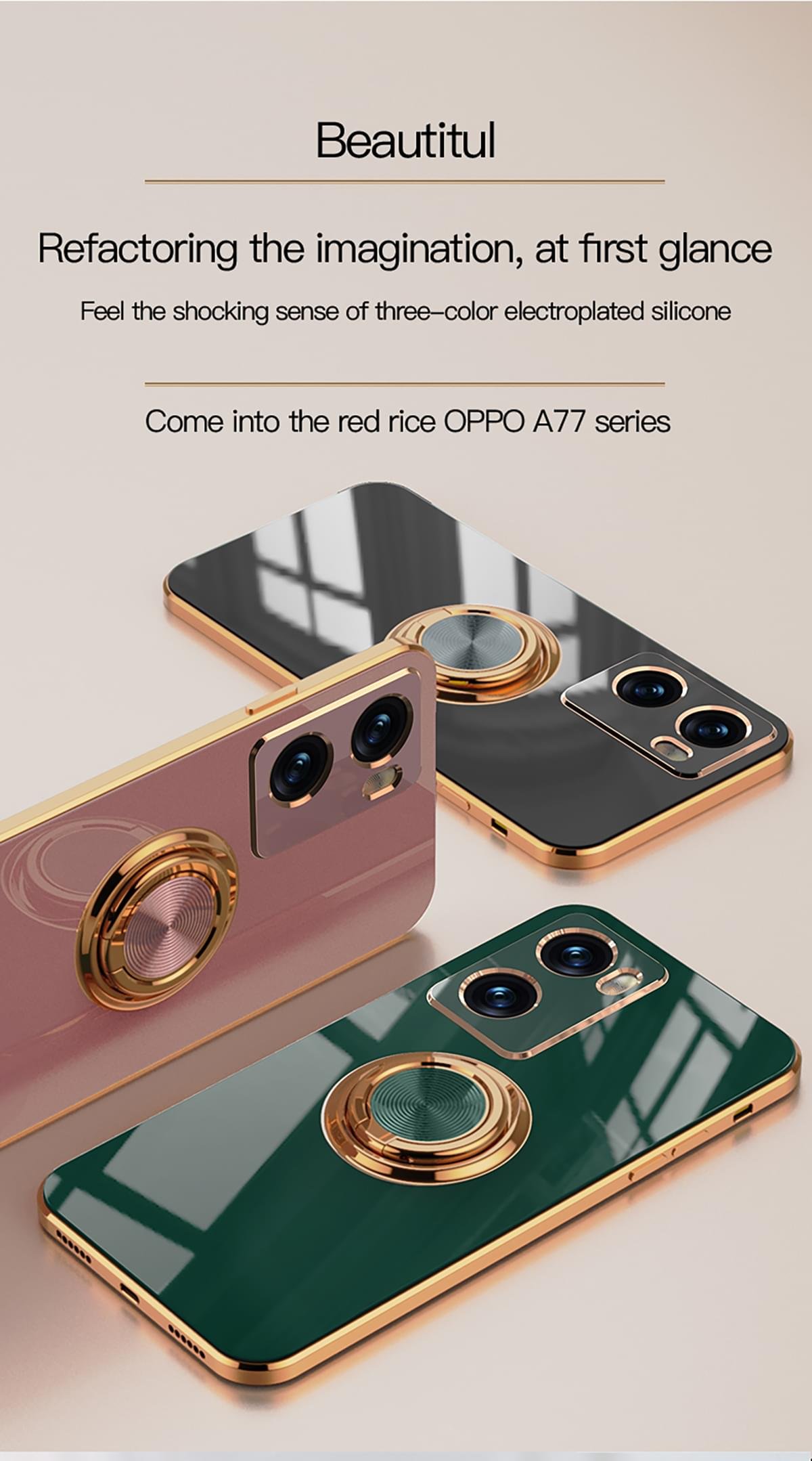 Luxury Premium Electroplated Gold Plated Case Cover and 3D Glass Protector For Oppo A77