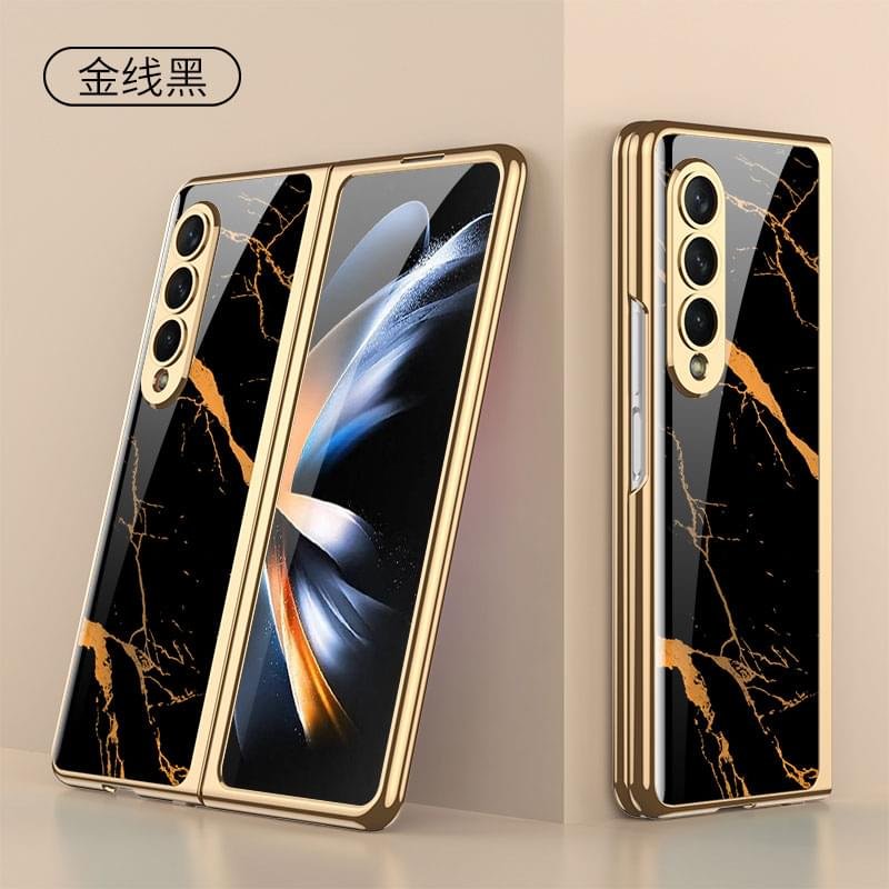 Luxury Premium Electroplated Marble Case Cover For Samsung Galaxy Z Fold 4 - Image 20