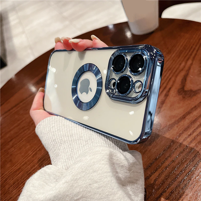 Luxury Lens Plating Protector Logo Cut Out Case Cover and 3D Glass Protector For iPhone Series - Image 11