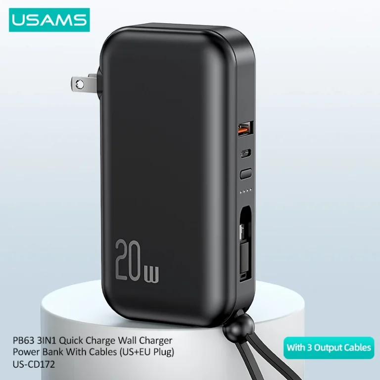 Usams 3IN1 Fast Charging 10,0000Mah Power bank and Wall Charger - Image 2