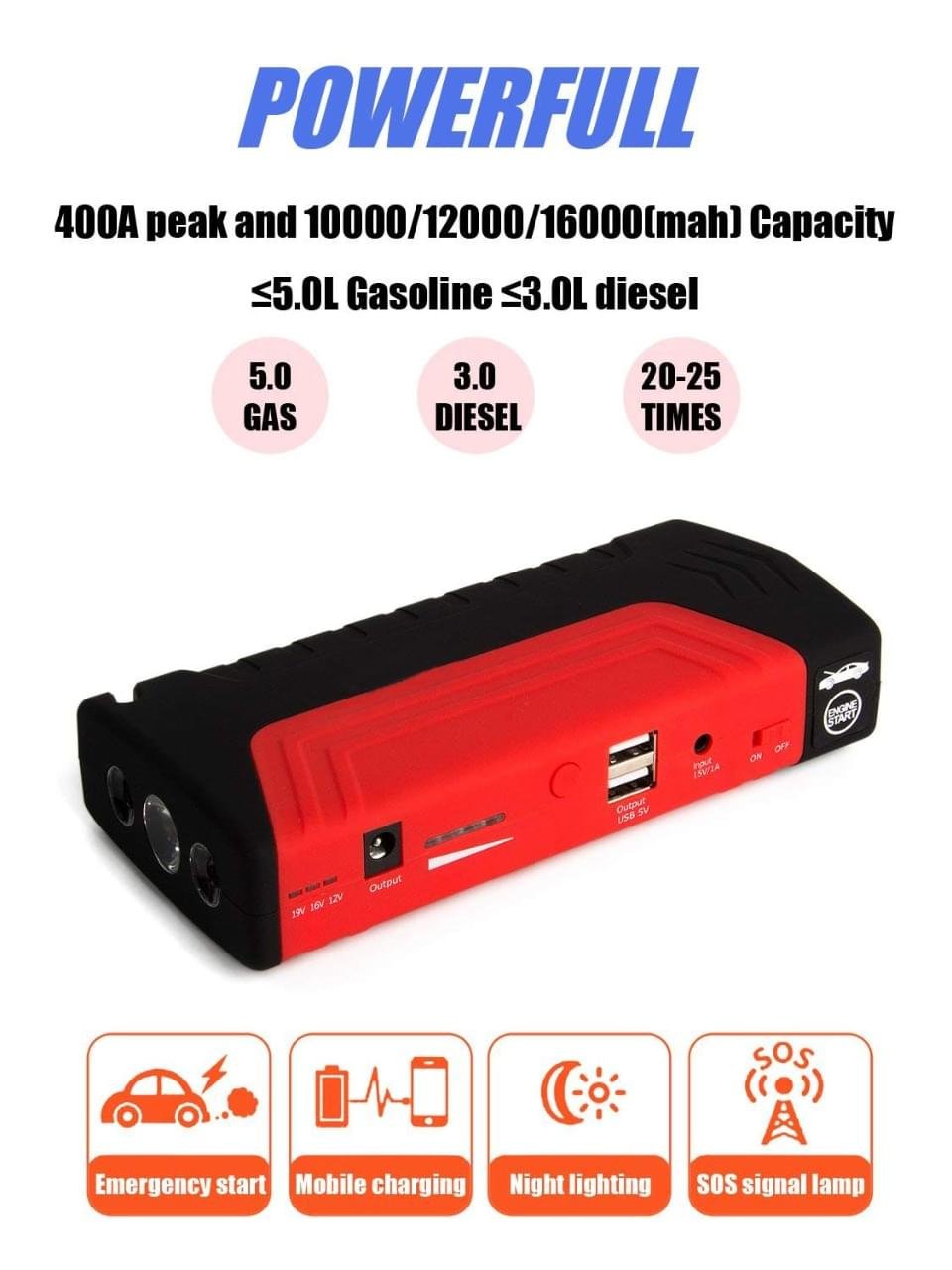 Hi-Power 10000 MAh Multifunction Car Jump Starter - Image 14