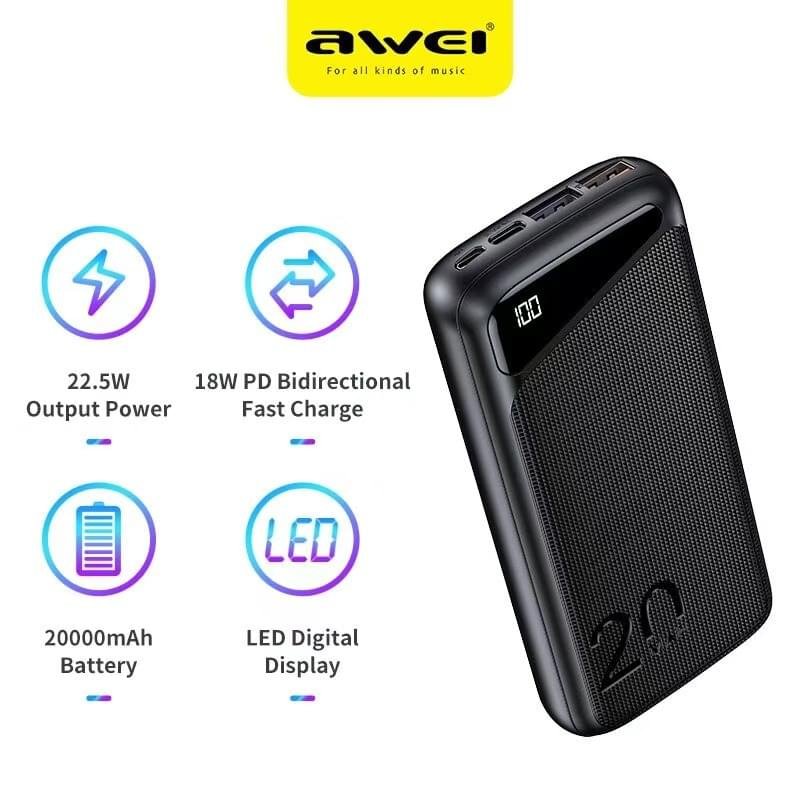 Awei P104K 20000mAh Dual USB Type-C Fast Charging 22.5W Power Bank - Image 5