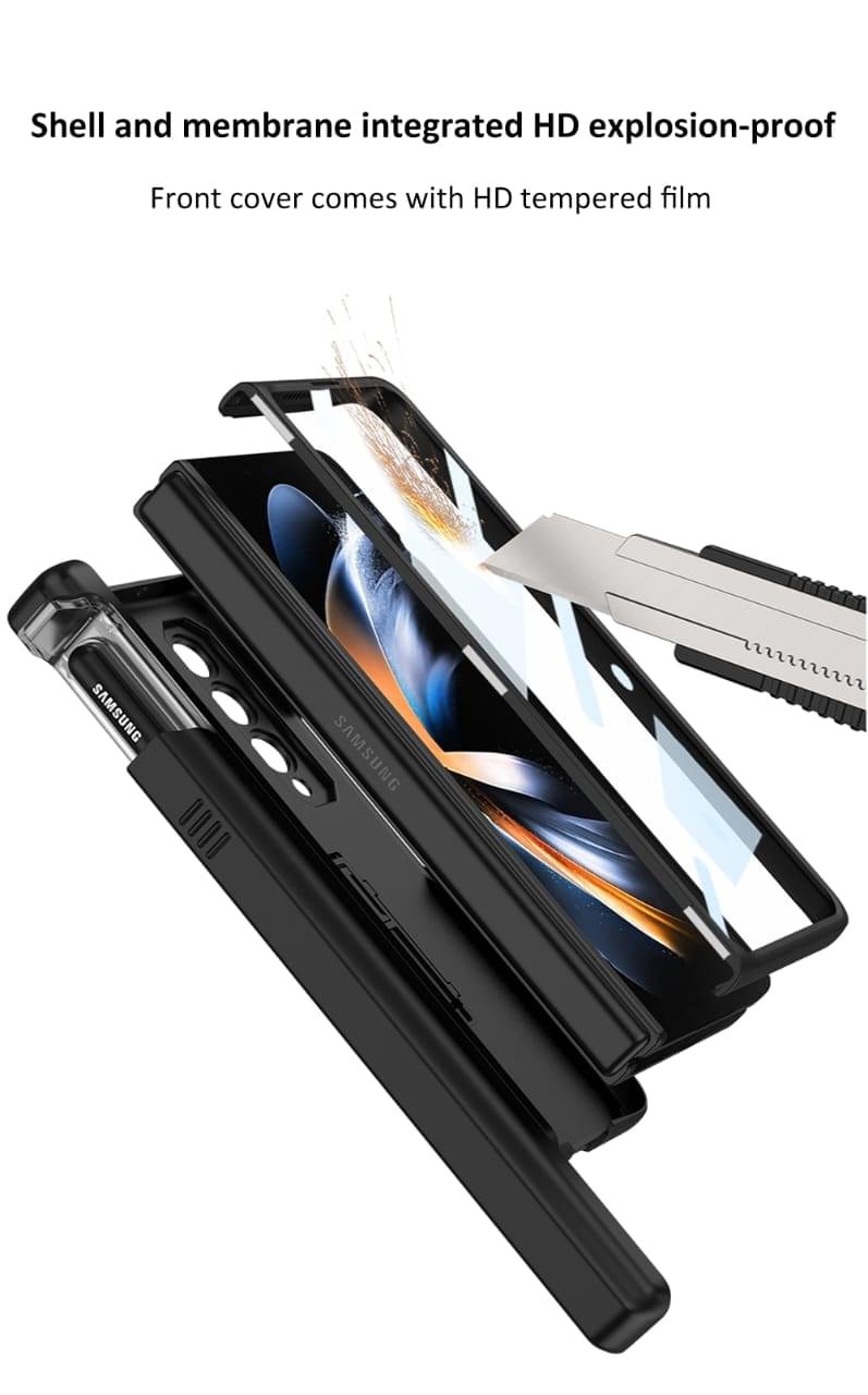 360 Magnetic Hinge Slide Pen Holder Case Cover and Outer Screen Glass For Galaxy Z Fold 4 - Image 16