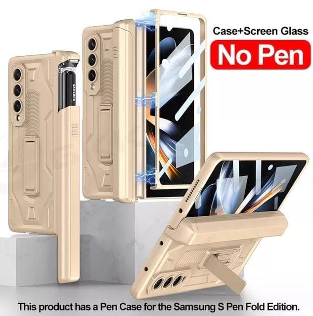 360 Magnetic Hinge Slide Pen Holder Case Cover and Outer Screen Glass For Galaxy Z Fold 4 - Image 13