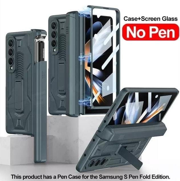 360 Magnetic Hinge Slide Pen Holder Case Cover and Outer Screen Glass For Galaxy Z Fold 4 - Image 18