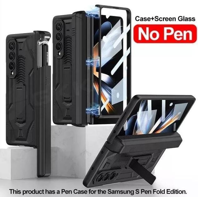 360 Magnetic Hinge Slide Pen Holder Case Cover and Outer Screen Glass For Galaxy Z Fold 4 - Image 17
