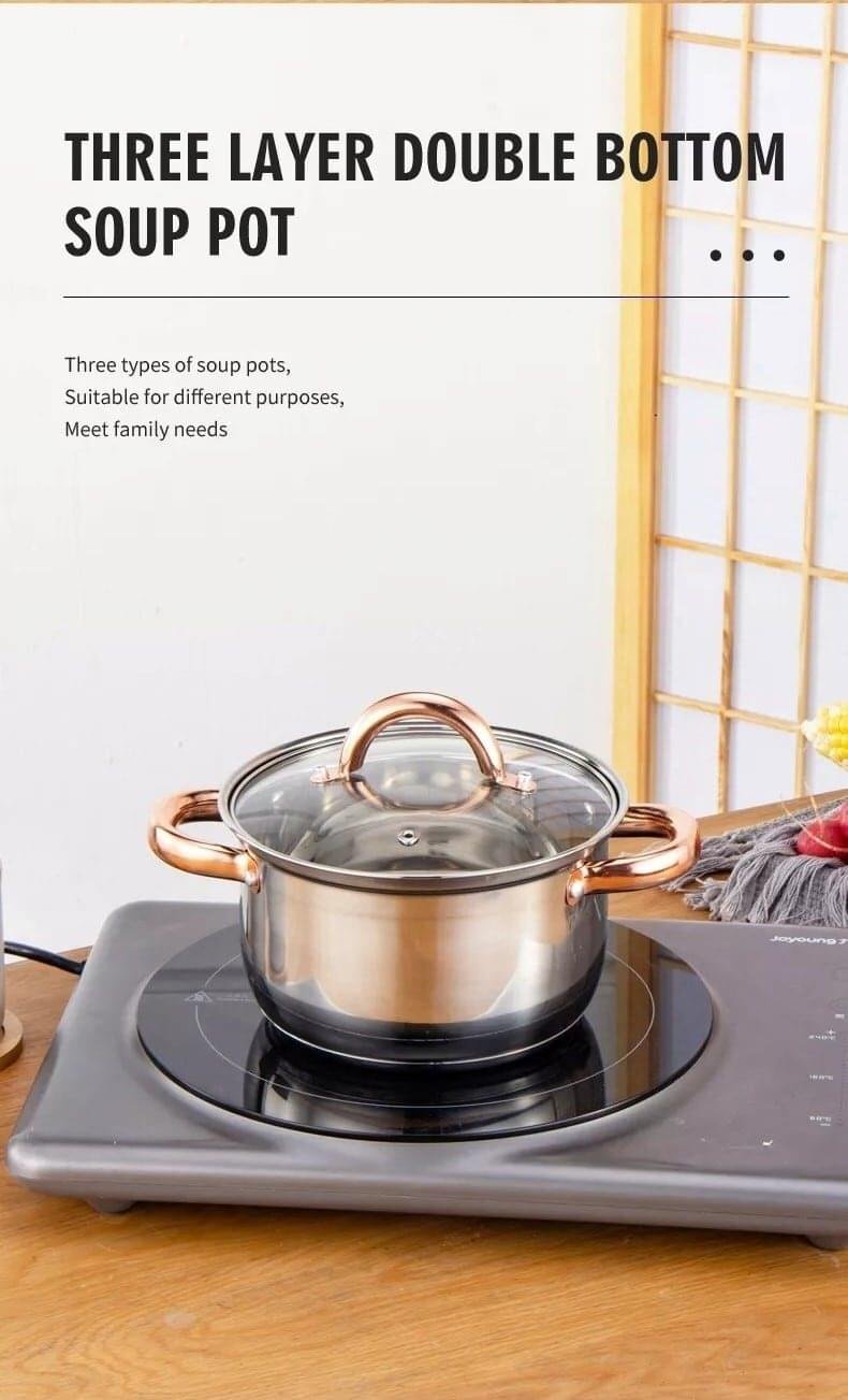 12 PCS Kitchenware Set Stainless Steel  Cooking Pots And Pans Pot Set With Glass Lid - Image 6