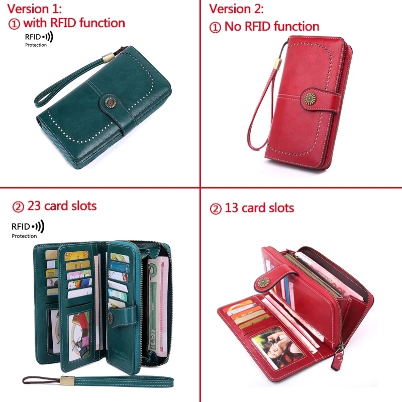 Luxury Premium High Quality RFID Anti-theft Leather Long Zipper Clutch Card Holder Female Purse - Image 3
