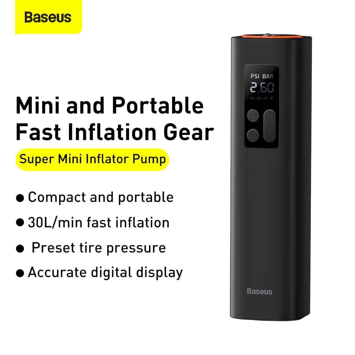 Baseus Mini Car Air Compressor 12V 150PSI Portable Car Tire Inflator Smart Digital Inflatable Pump - Image 3
