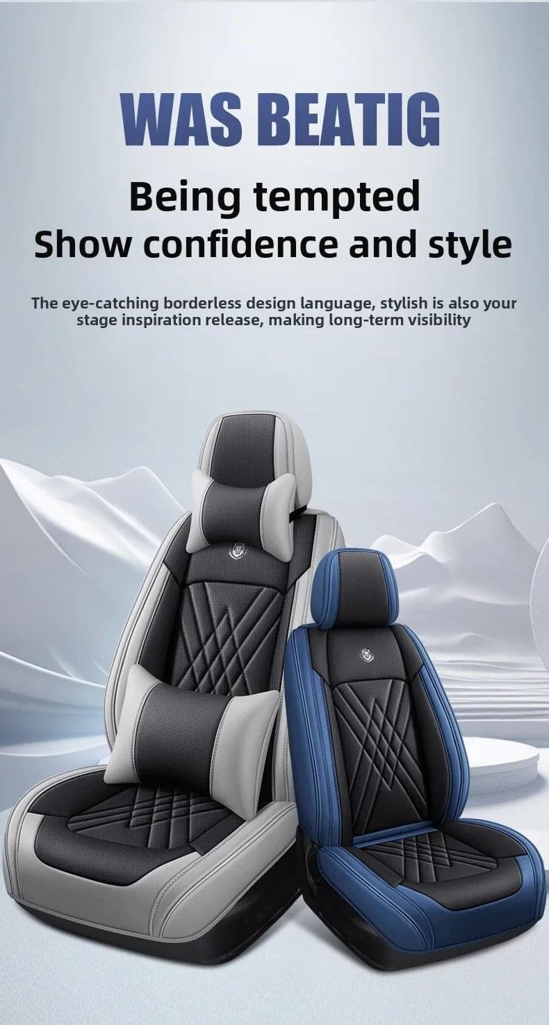 Luxury Premium All Season Quited PU Leather Waterproof Universal 5 Seater Fit Sedan Car Seat Cover with Pillows