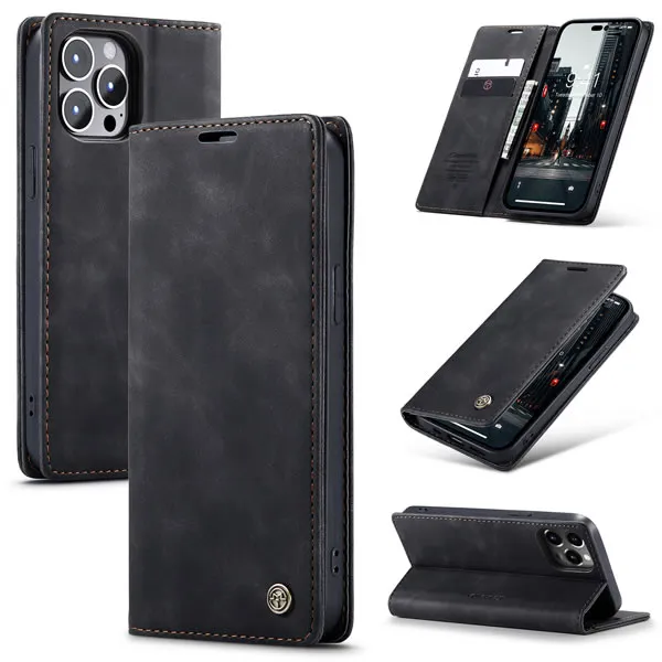 Luxury Premium Magnetic Caseme Retro Flip Wallet Leather Case Cover and 3D Glass Protector For iPhone Series - Image 2
