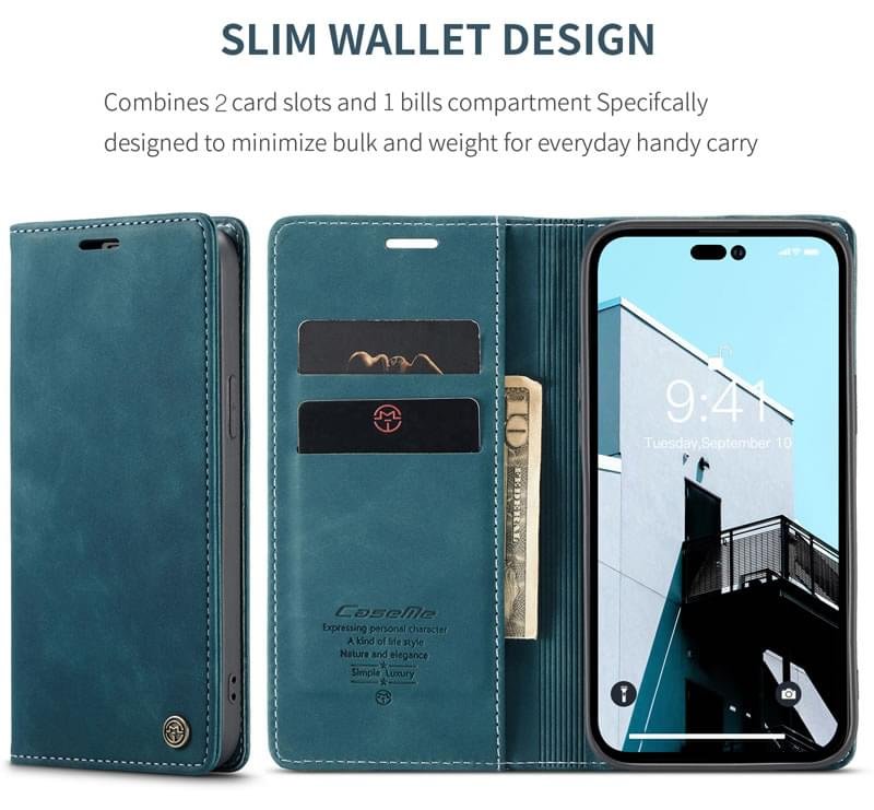 Luxury Premium Magnetic Caseme Retro Flip Wallet Leather Case Cover and 3D Glass Protector For iPhone Series - Image 8