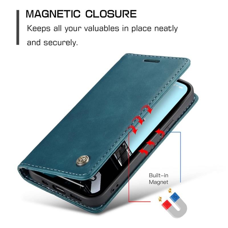 Luxury Premium Magnetic Caseme Retro Flip Wallet Leather Case Cover and 3D Glass Protector For iPhone Series - Image 9
