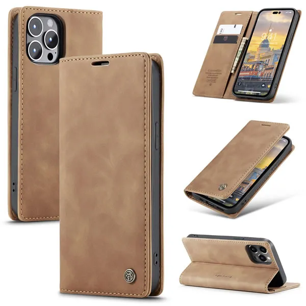 Luxury Premium Magnetic Caseme Retro Flip Wallet Leather Case Cover and 3D Glass Protector For iPhone Series - Image 12