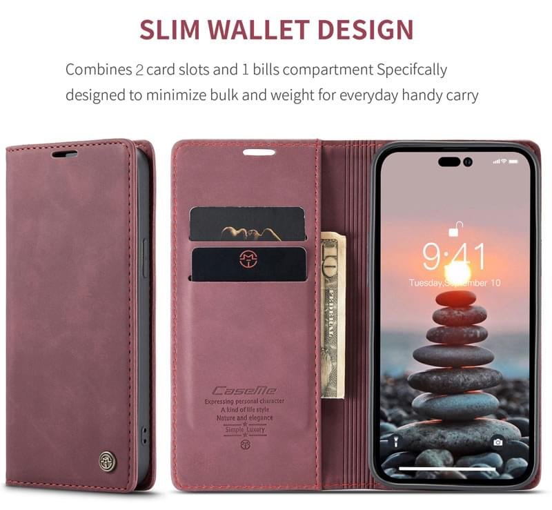 Luxury Premium Magnetic Caseme Retro Flip Wallet Leather Case Cover and 3D Glass Protector For iPhone Series - Image 20