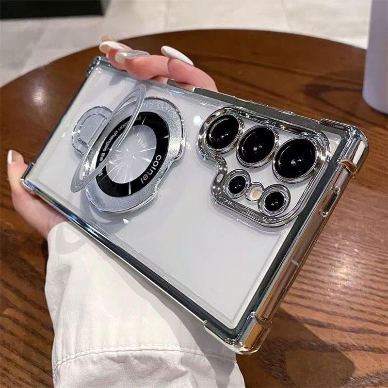 Colnel Magsafe Plating Magnetic Stand Bracket Phone Case For Samsung Galaxy S25 S24 S23 S22 Ultra Series Clear Cover Case - Image 2