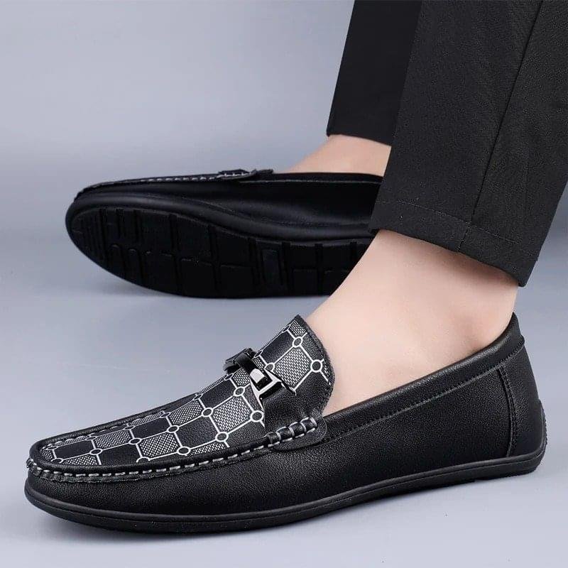 Men's Black Flat Anti-Slip Lightweight PU Leather Loafers - Image 2