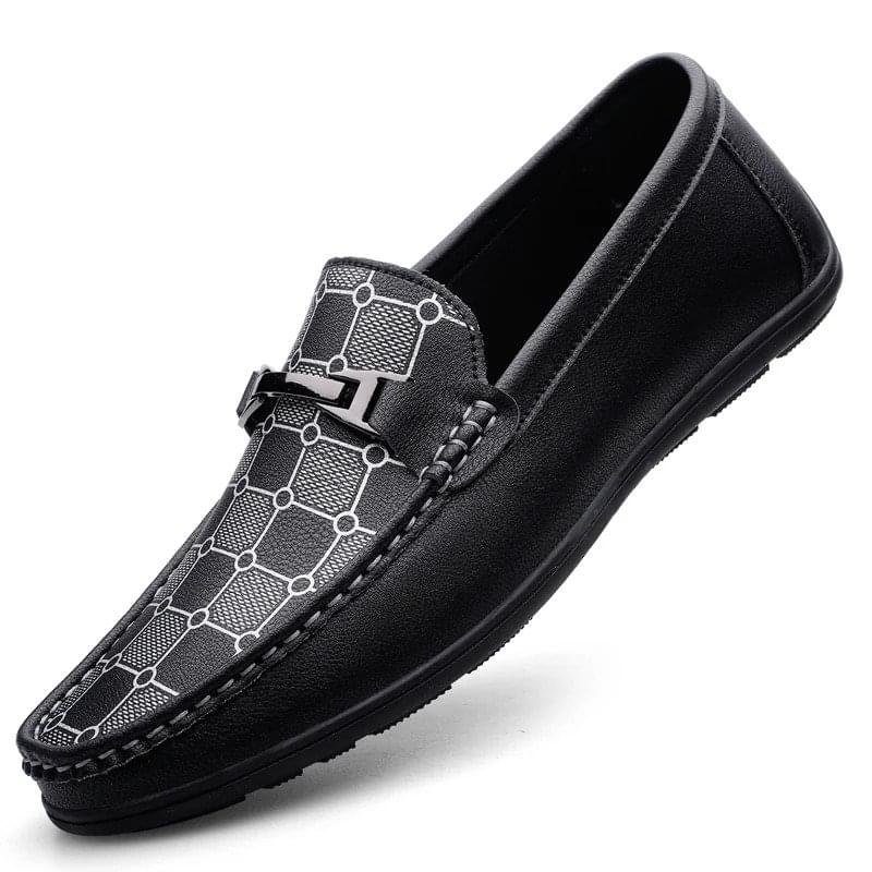 Men's Black Flat Anti-Slip Lightweight PU Leather Loafers