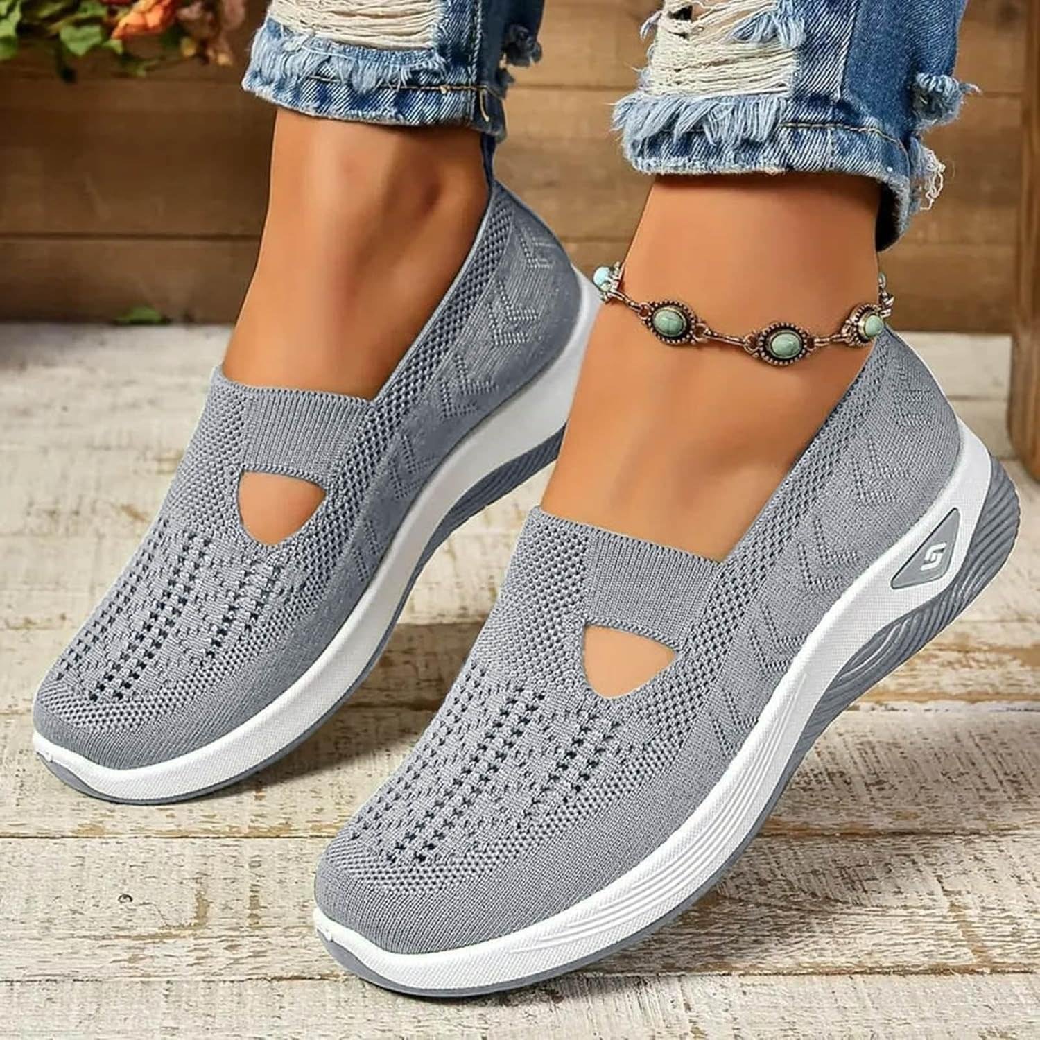 Women's Walking Sneakers Slip-On Woven Breathable Mesh Air Cushion Athletic Shoes - Image 2
